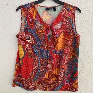 Attitudes by Renee Colorful Paisley Sleeveless Keyhole Tie Tank Top Women Large